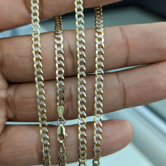 10kt Real Solid Gold Cuban Diamond Cut Chain 3.6mm 22 inch - Picture 7 of 12